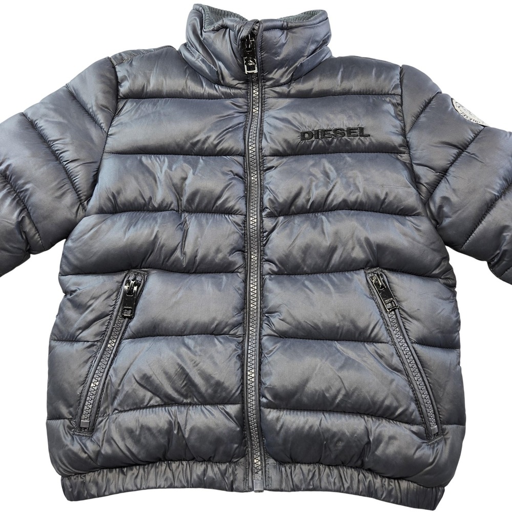Diesel Jacket 3T Black Puffer Insulated Logo Unisex Kids Winter Coat Zipper